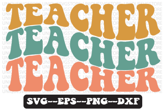 Teacher Wavy Retro Svg Design for Embroidery